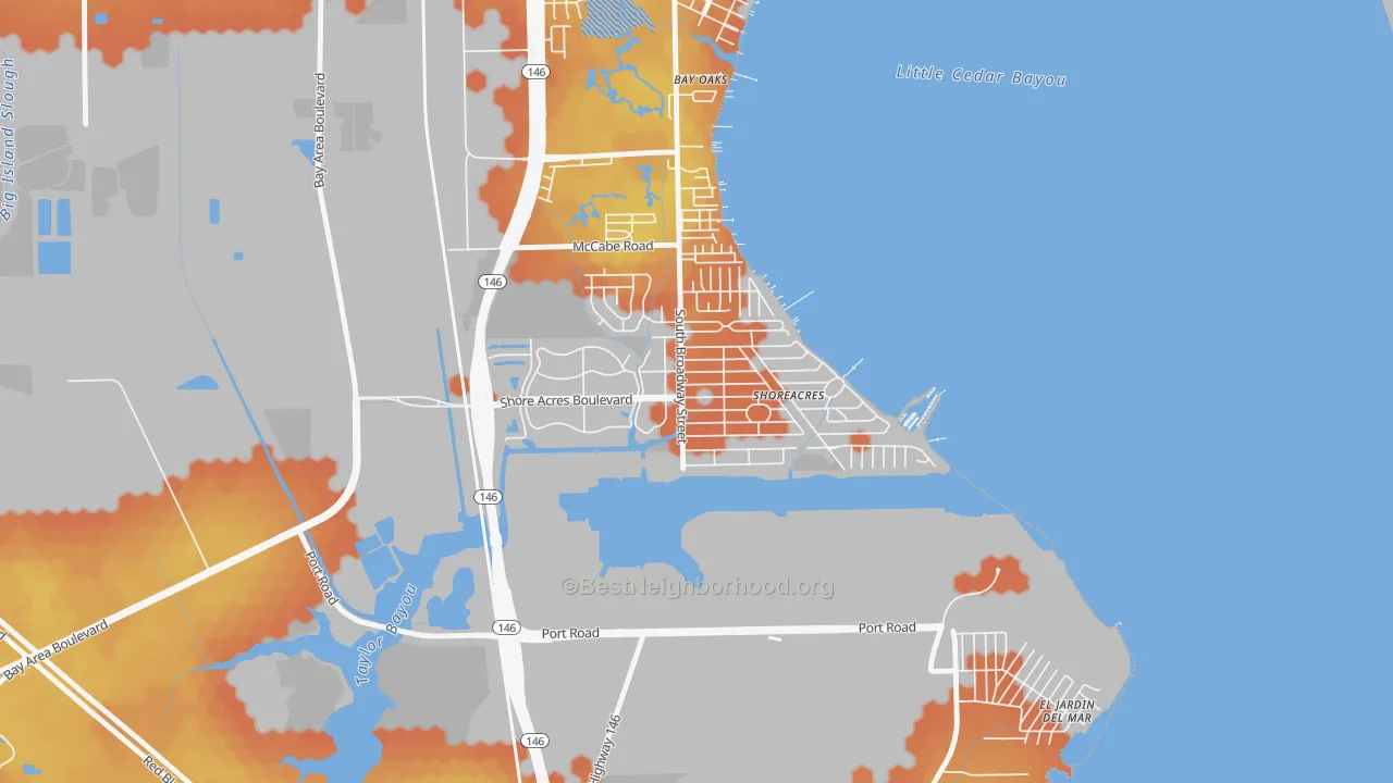 Bike Grade map of Shoreacres, TX