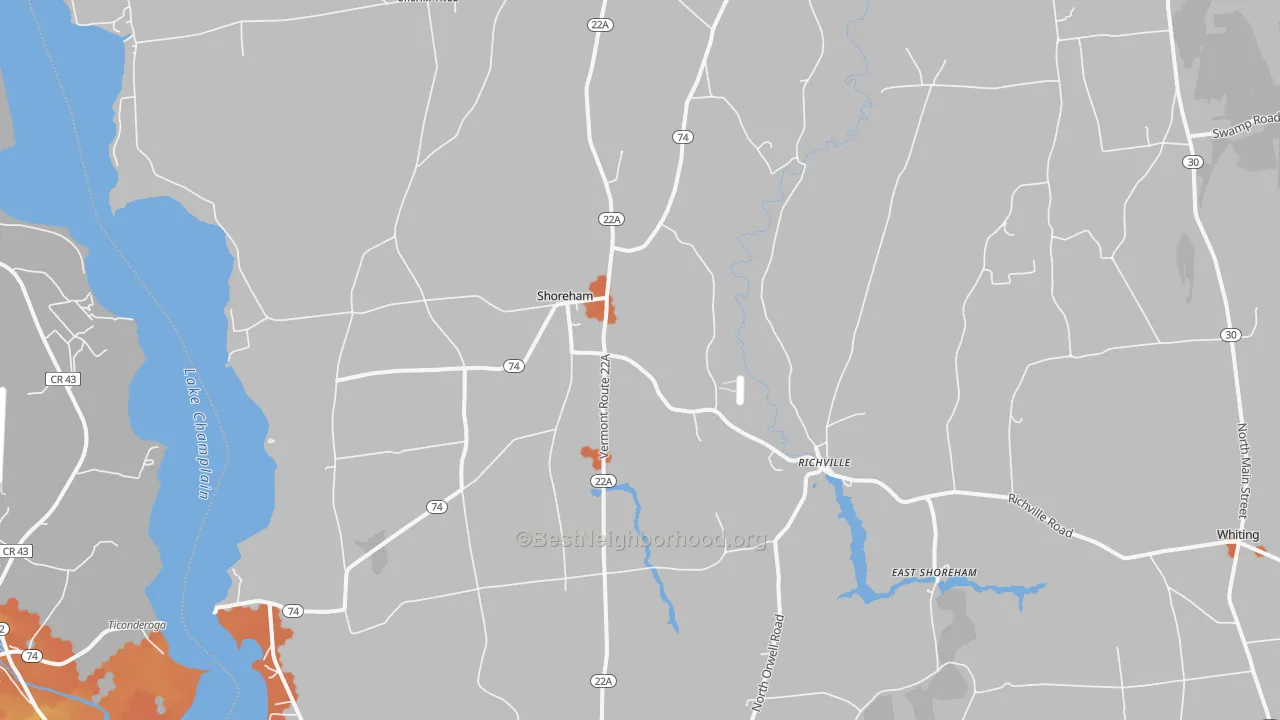Bike Grade map of Shoreham, VT