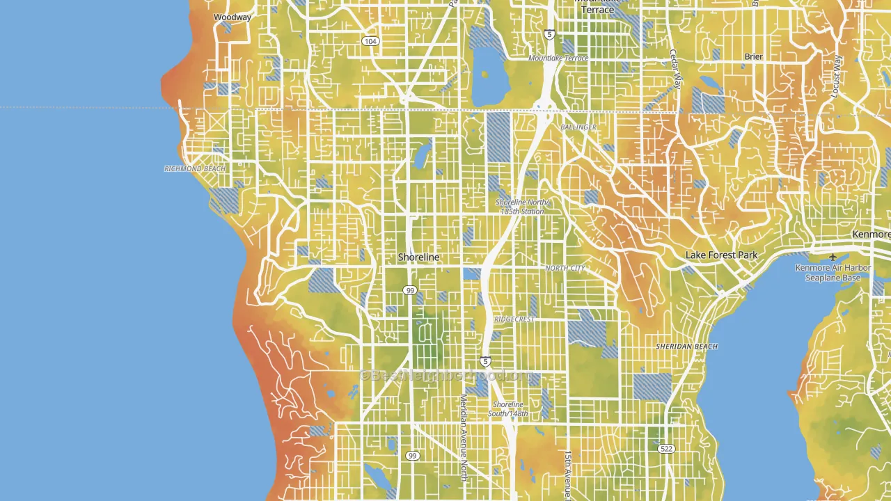 Bike Grade map of Shoreline, WA