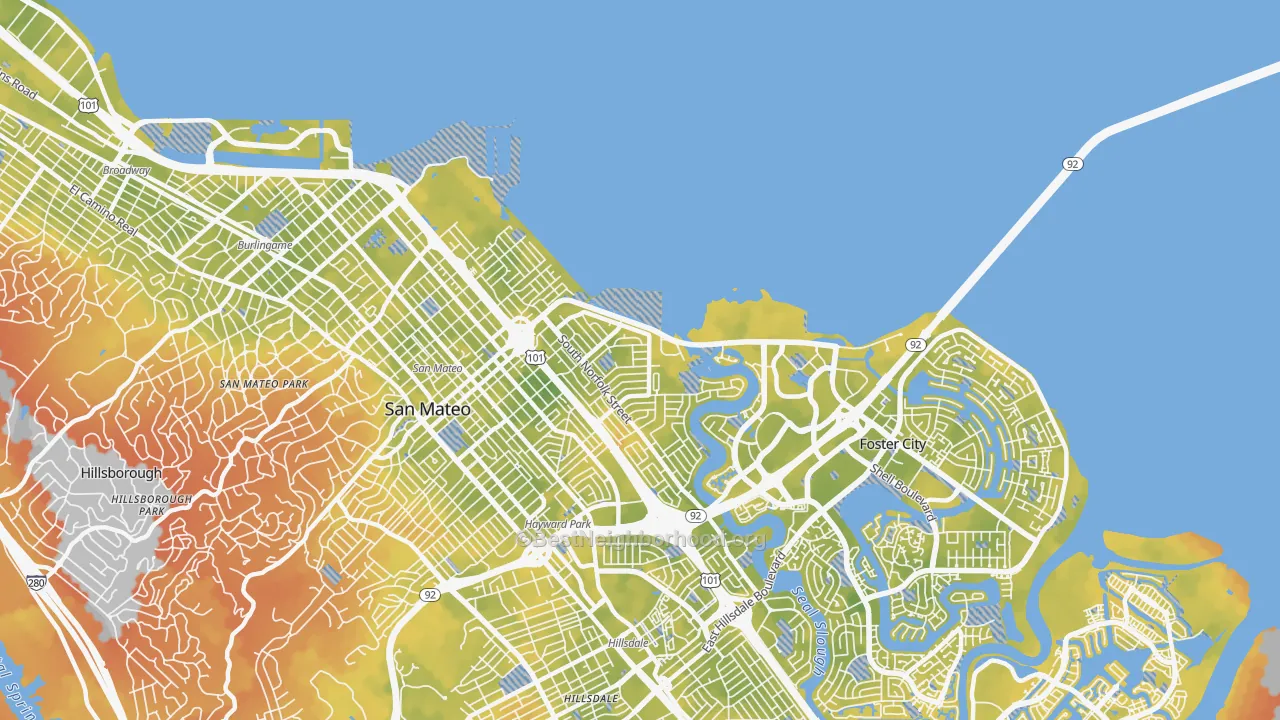 Bike Grade map of Shoreview, San Mateo, CA