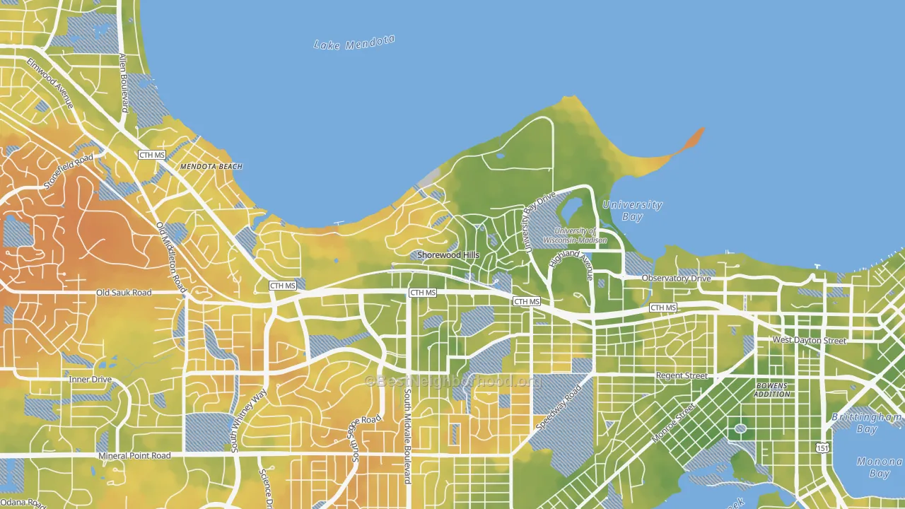 Bike Grade map of Shorewood Hills, WI