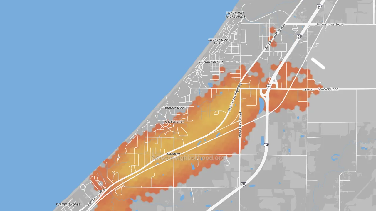Bike Grade map of Shorewood-Tower Hills-Harbert, MI