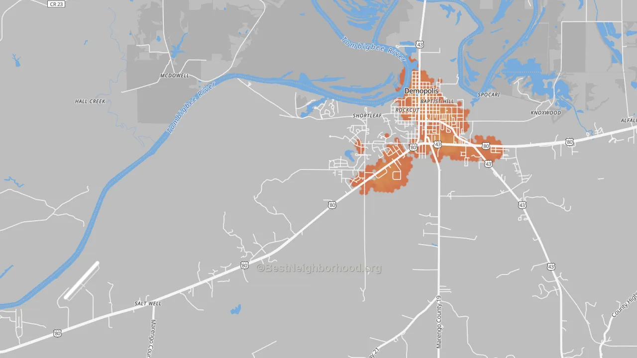 Bike Grade map of Shortleaf, AL