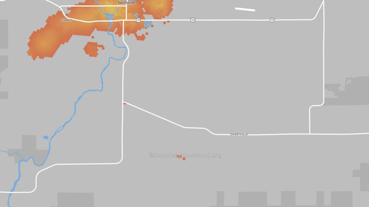 Bike Grade map of Shortville, WI