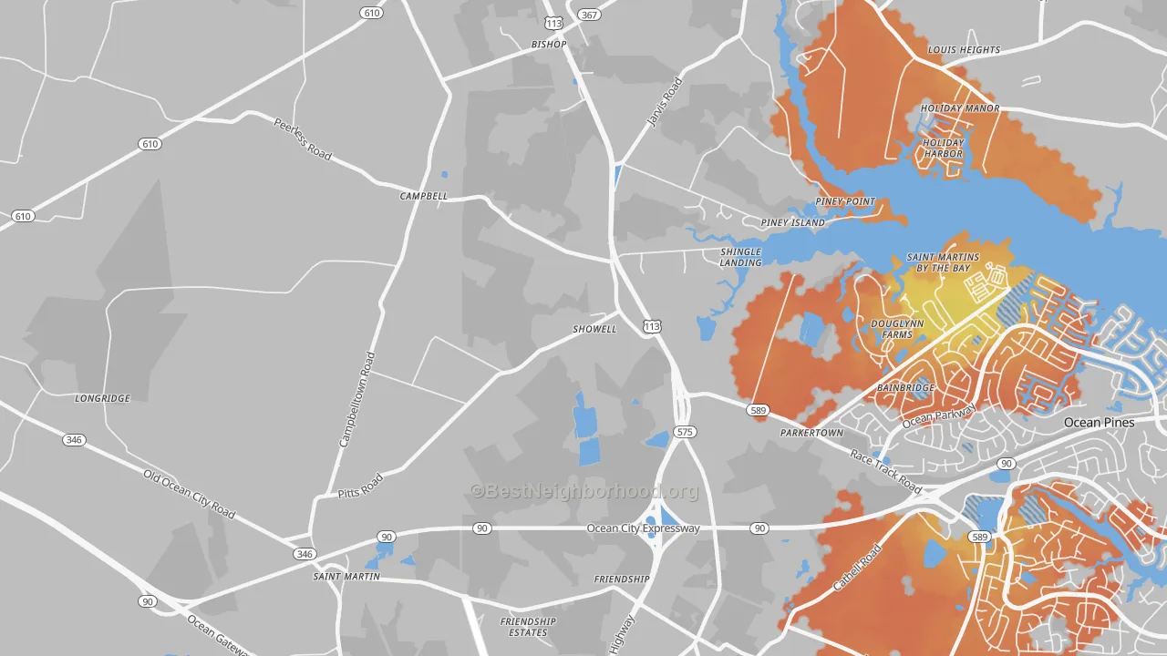 Bike Grade map of Showell, MD