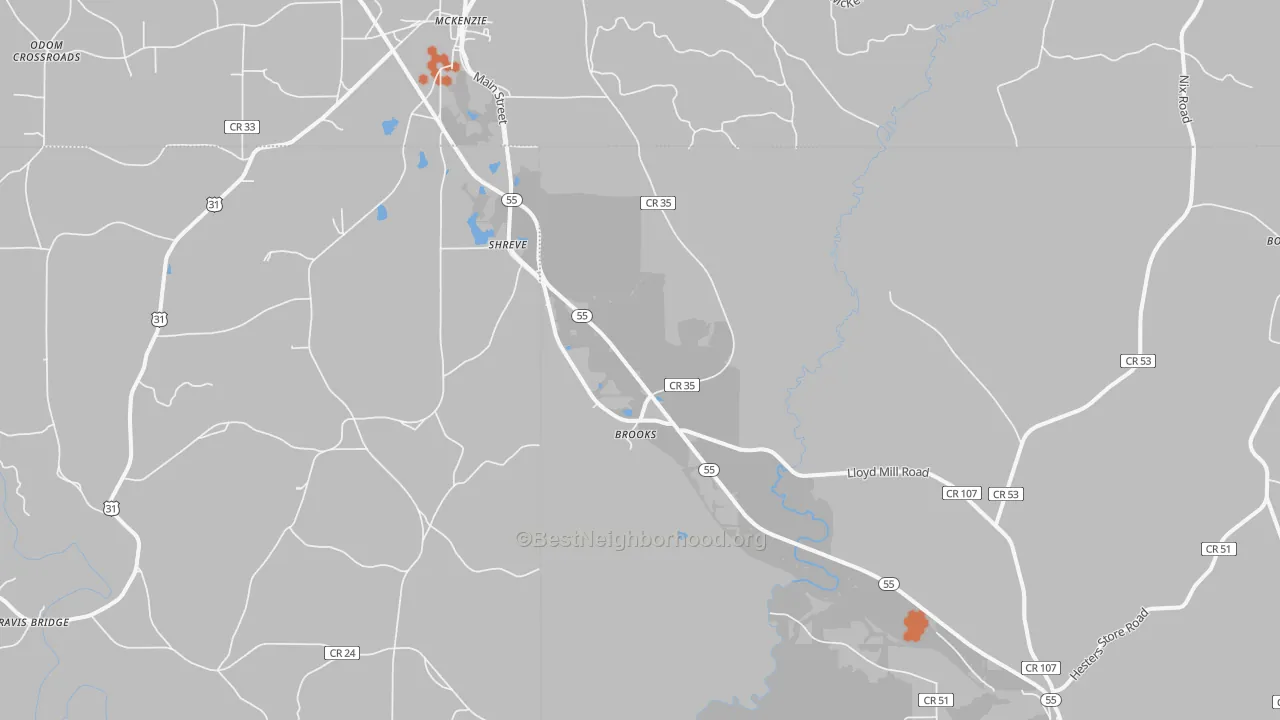 Bike Grade map of Shreve, AL