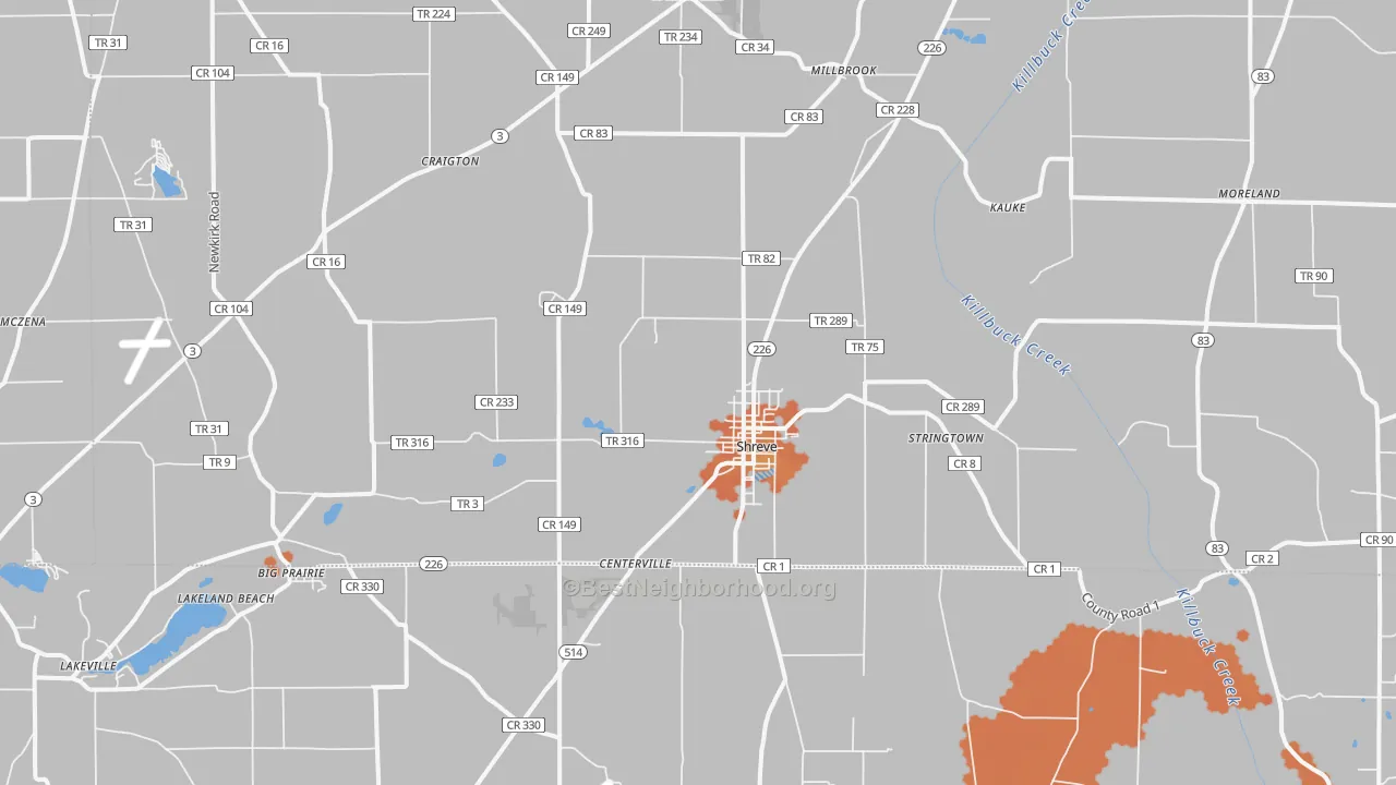 Bike Grade map of Shreve, OH
