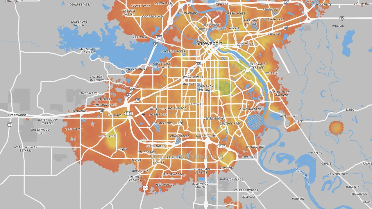 Bike Grade map of Shreveport, LA