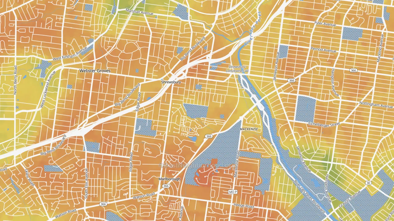 Bike Grade map of Shrewsbury, MO