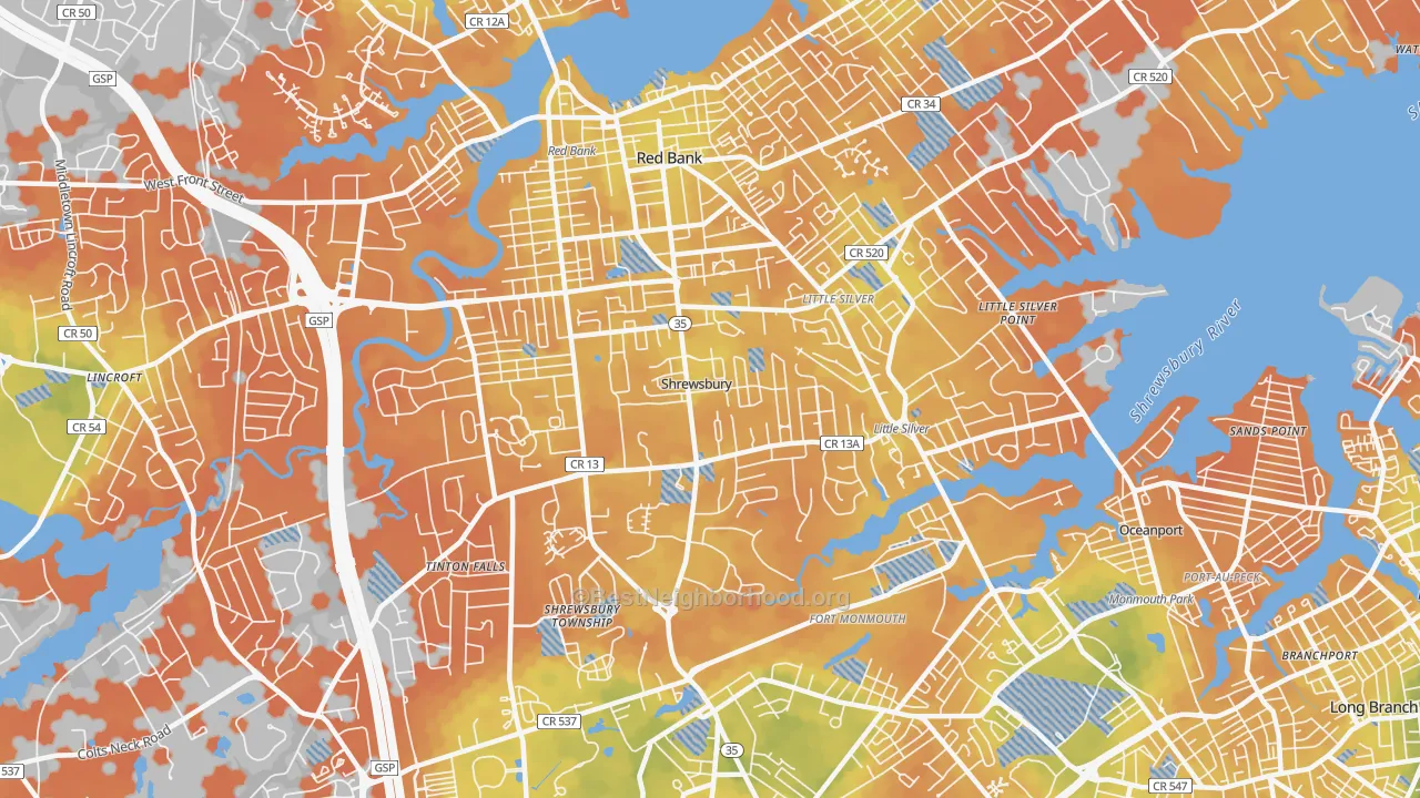 Bike Grade map of Shrewsbury, NJ