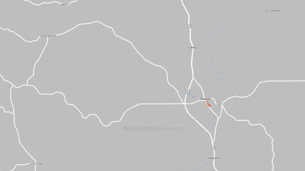 Bike Grade map of Shubuta, MS