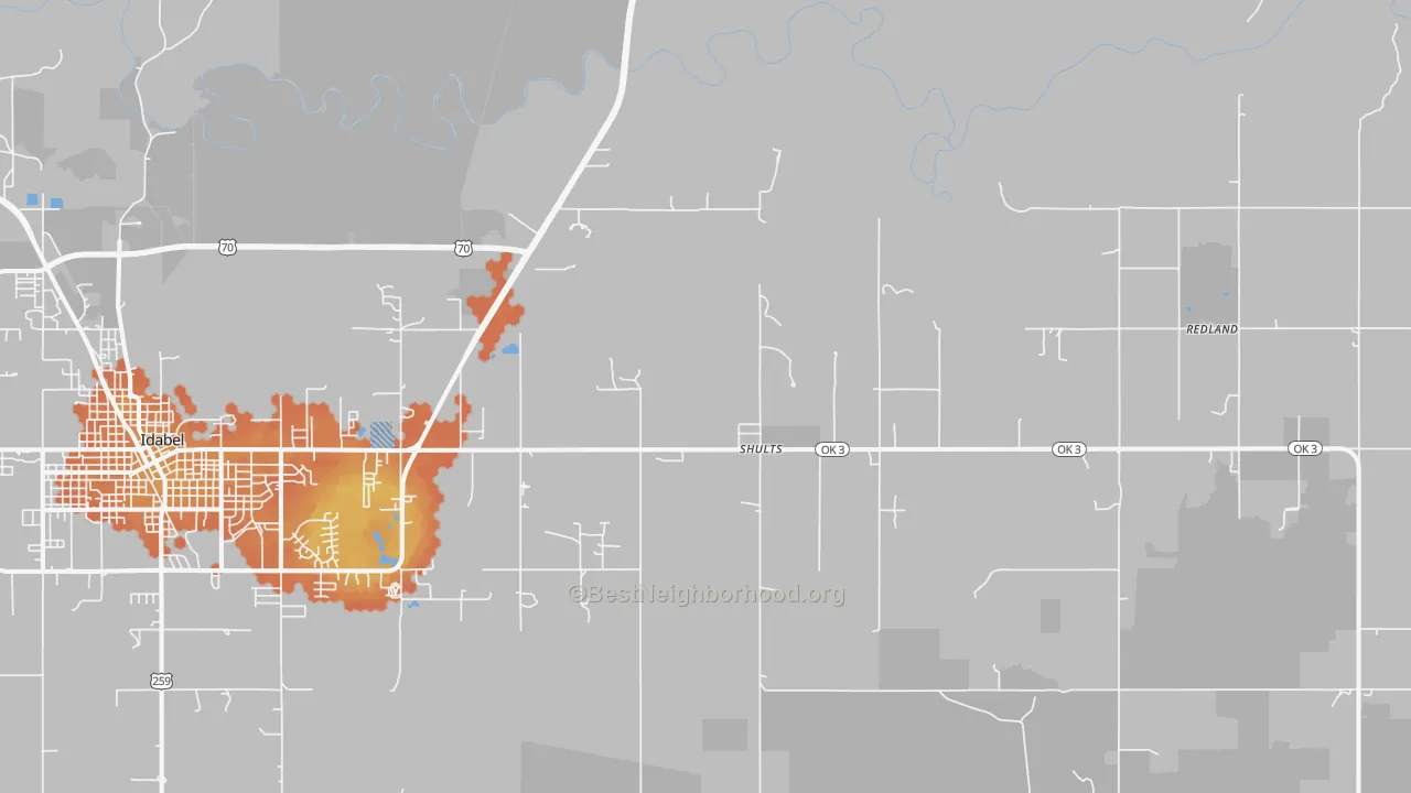 Bike Grade map of Shults, OK