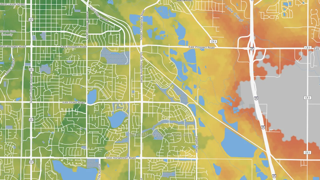 Bike Grade map of Side Hill, Fort Collins, CO