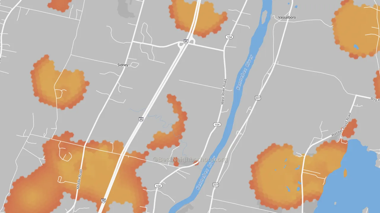 Bike Grade map of Sidney, ME
