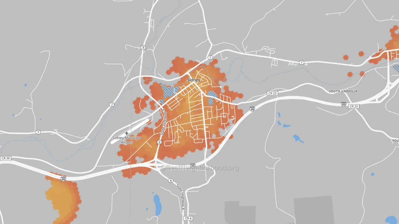 Bike Grade map of Sidney, NY
