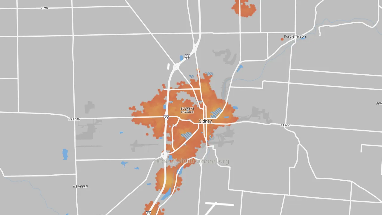 Bike Grade map of Sidney, OH