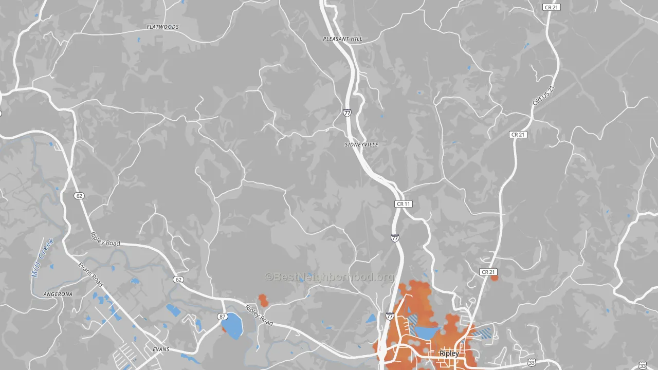 Bike Grade map of Sidneyville, WV