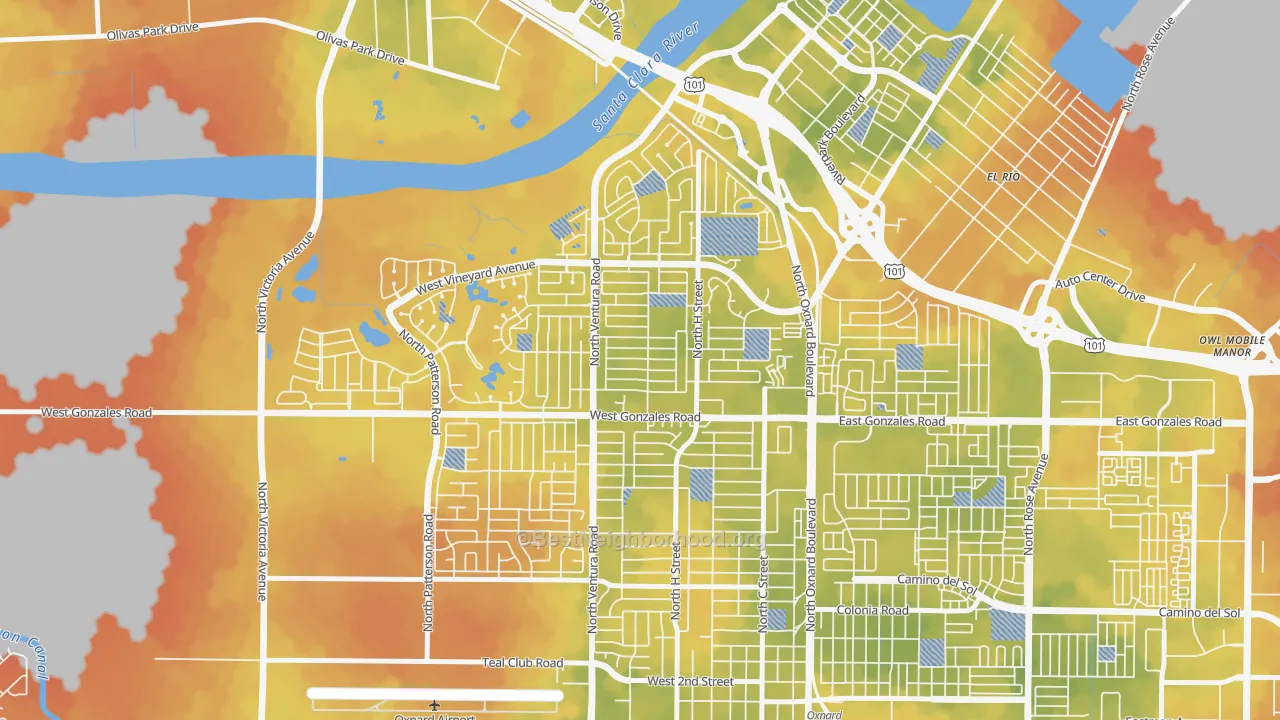 Bike Grade map of Sierra Linda, Oxnard, CA