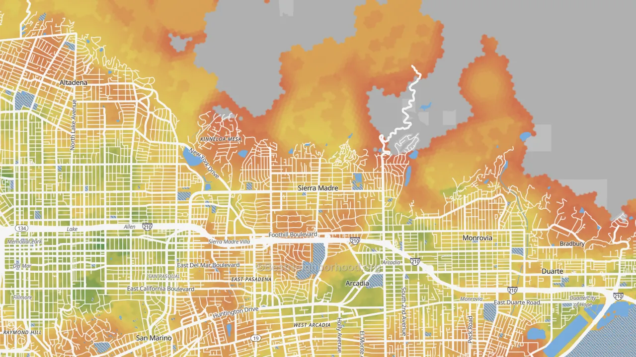 Bike Grade map of Sierra Madre, CA