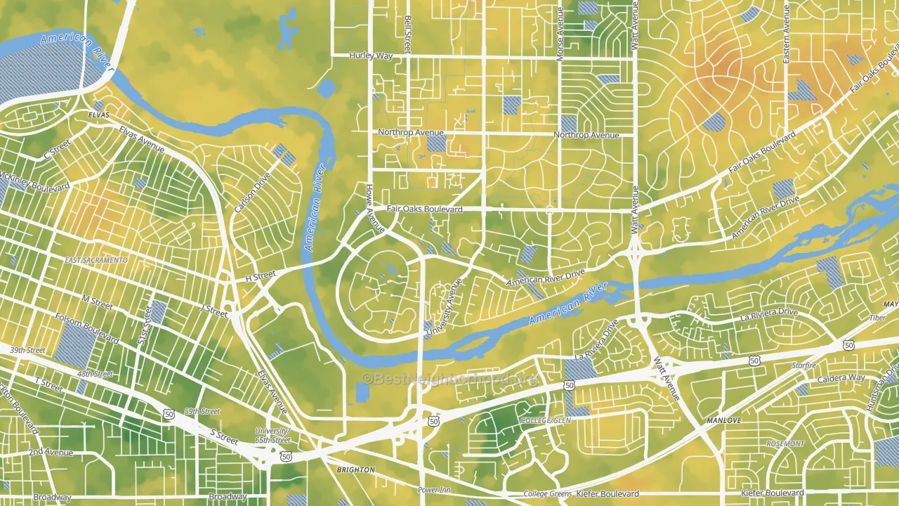 Bike Grade map of Sierra Oaks, Sacramento, CA
