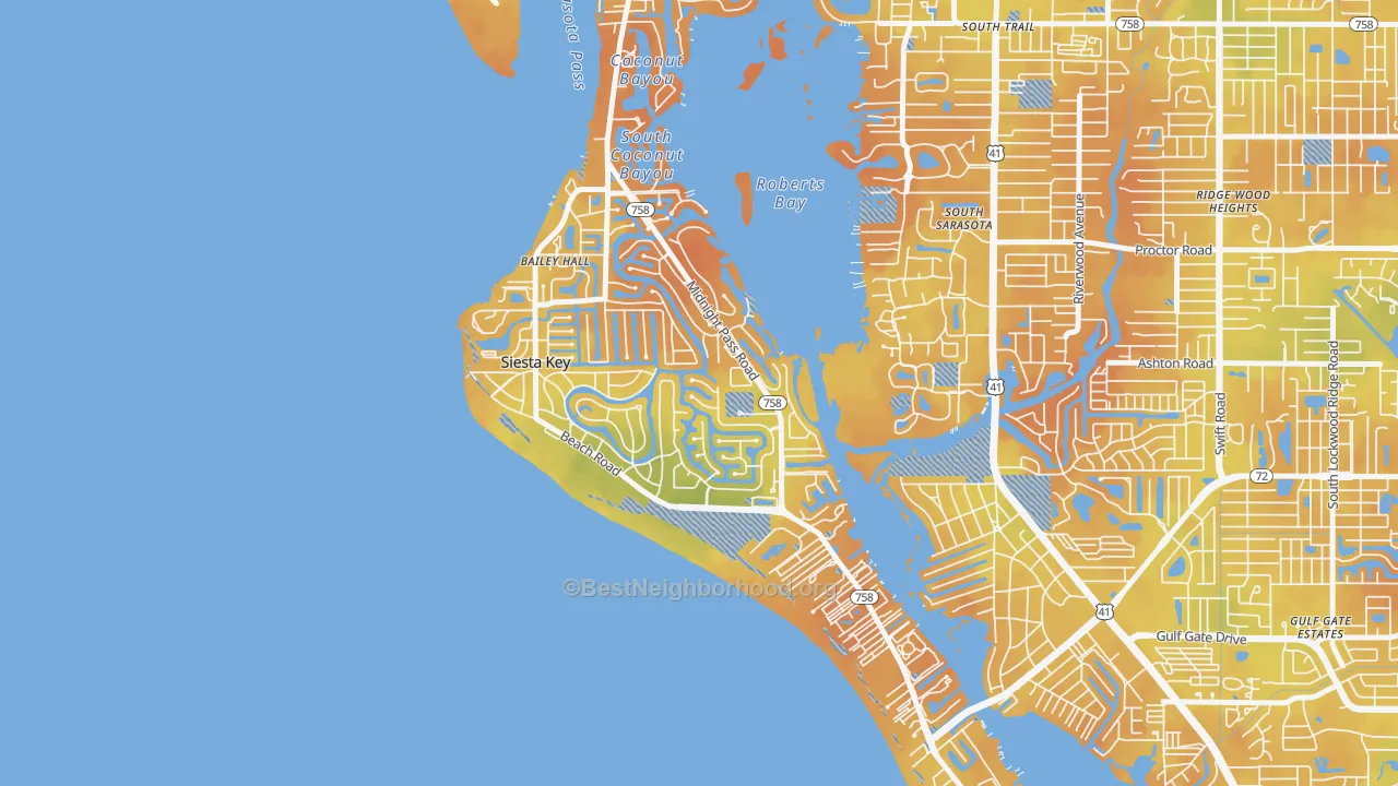 Bike Grade map of Siesta Key, FL