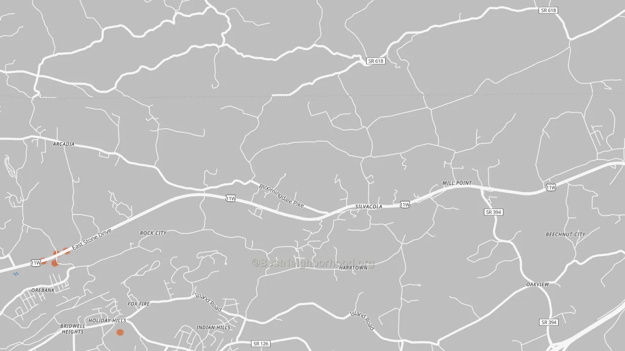 Bike Grade map of Silvacola, TN