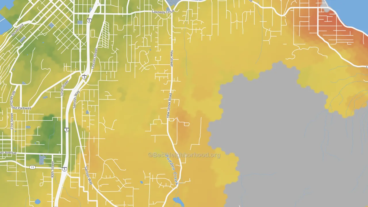 Bike Grade map of Silver Beach, WA