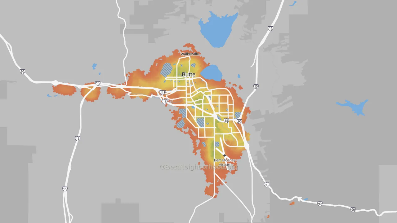 Bike Grade map of Silver Bow County, MT