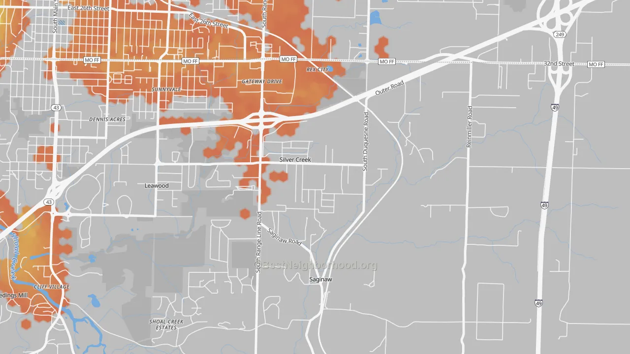 Bike Grade map of Silver Creek, MO