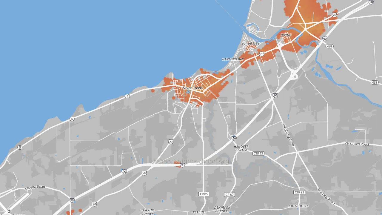 Bike Grade map of Silver Creek, NY