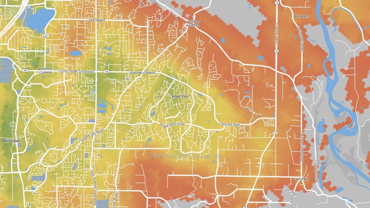 Bike Grade map of Silver Firs, WA