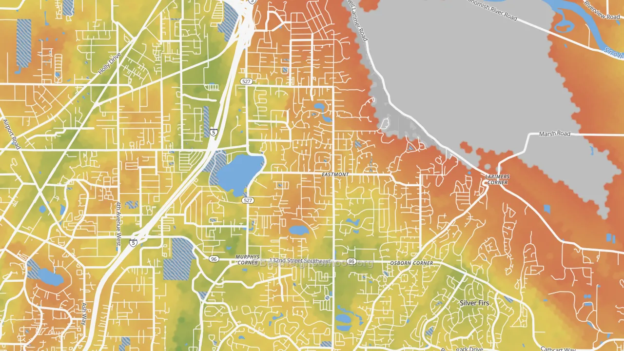 Bike Grade map of Silver Lake, Eastmont, WA