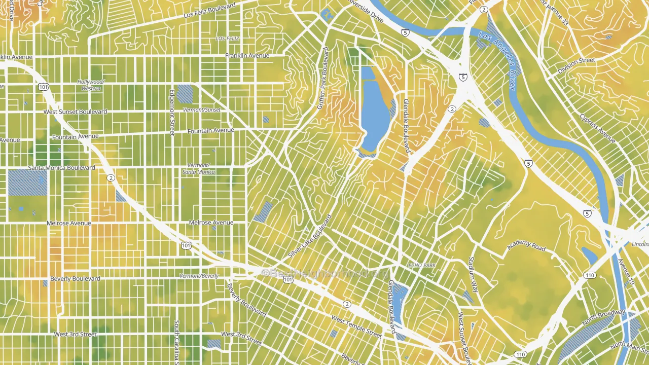 Bike Grade map of Silver Lake, Los Angeles, CA