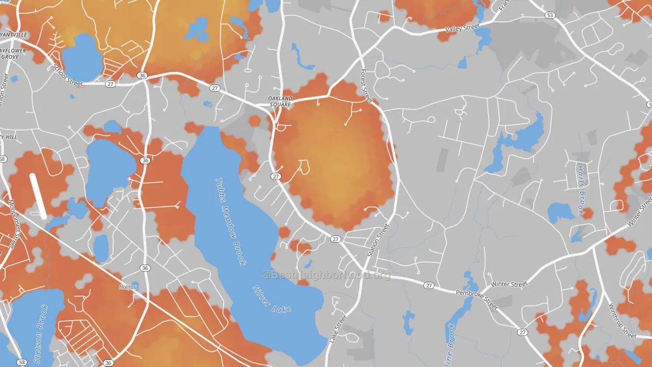 Bike Grade map of Silver Lake, MA