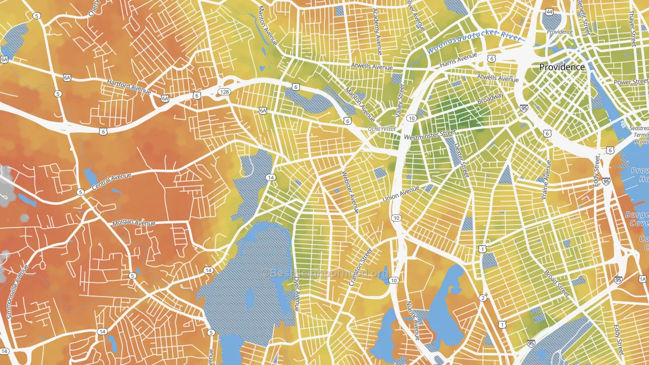 Bike Grade map of Silver Lake, Providence, RI