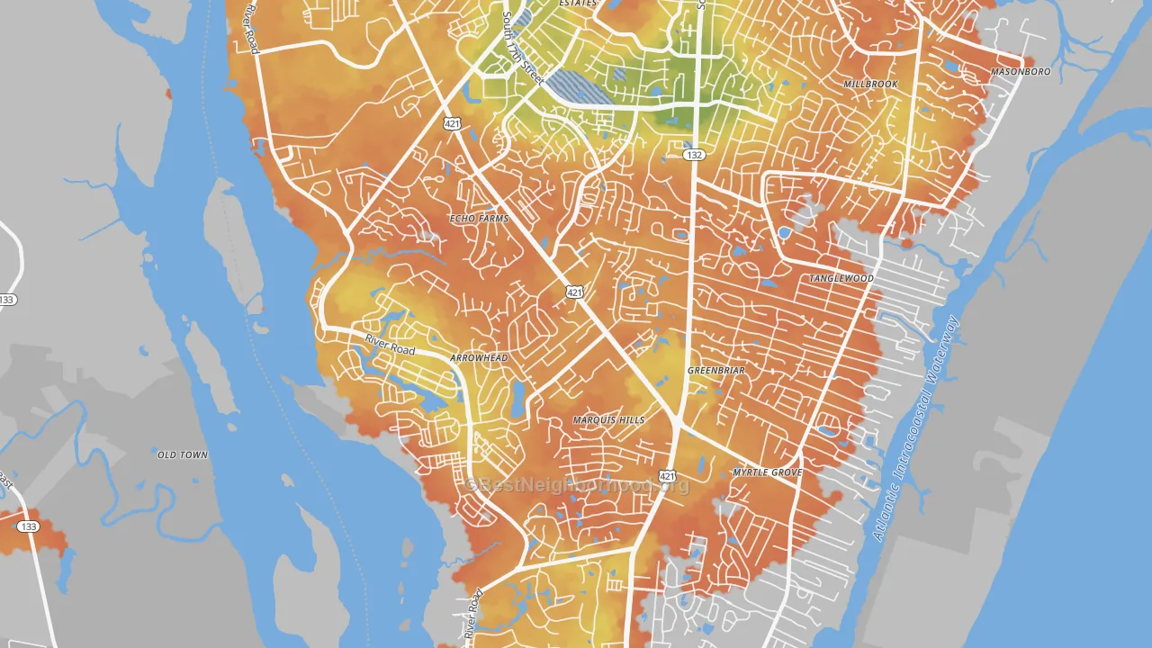 Bike Grade map of Silver Lake, Wilmington, NC