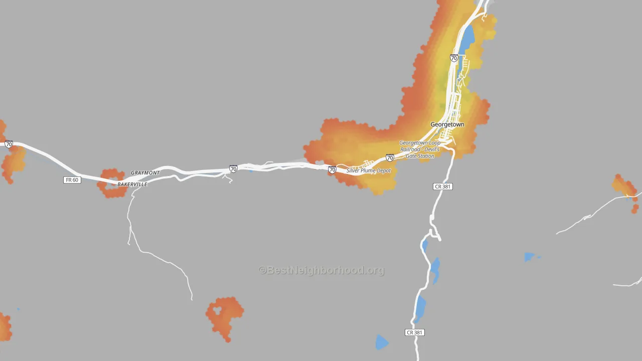 Bike Grade map of Silver Plume, CO
