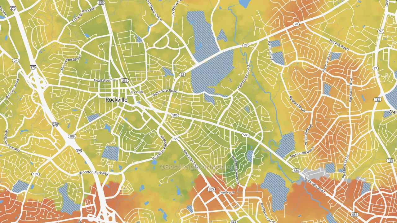 Bike Grade map of Silver Rock, Rockville, MD