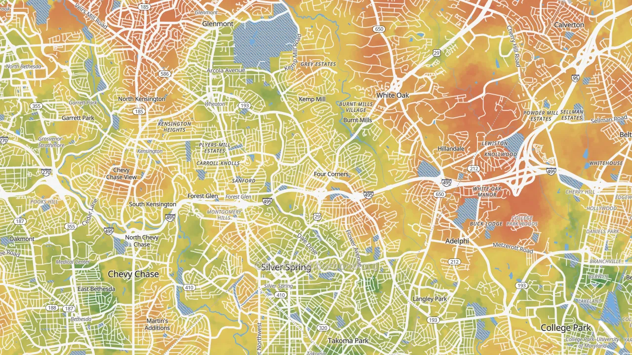 Bike Grade map of Silver Spring, MD