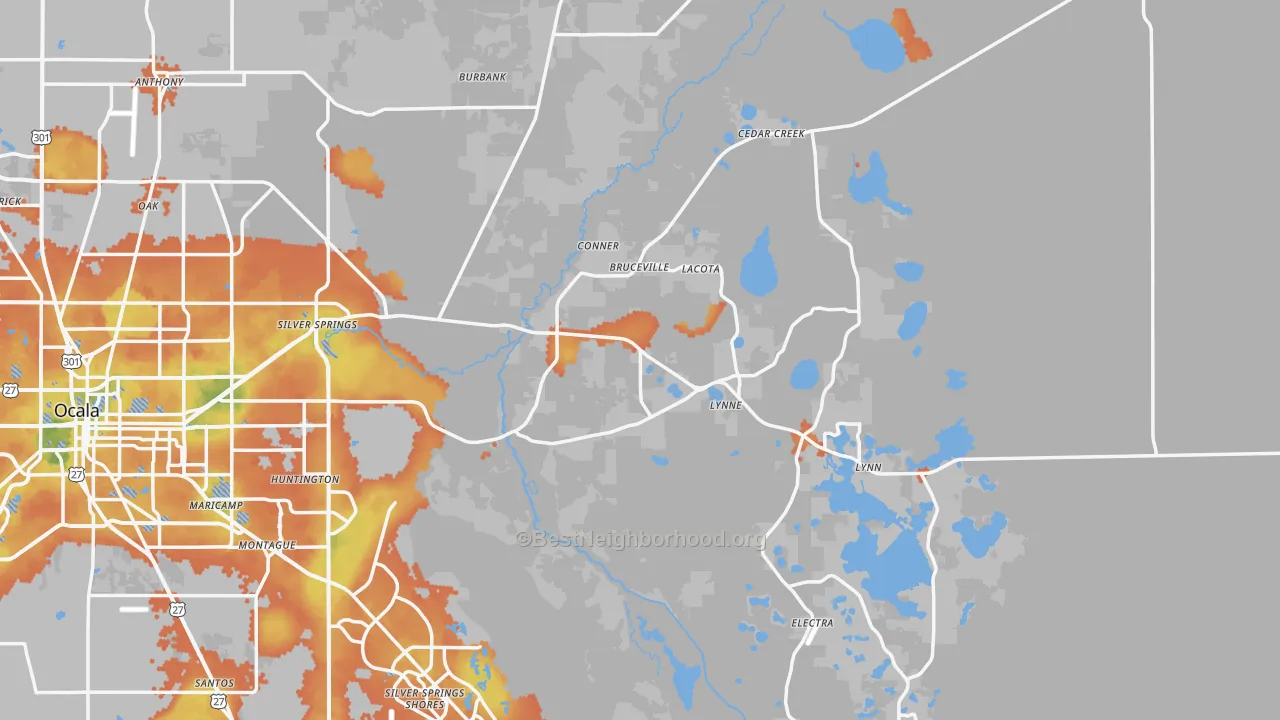 Bike Grade map of Silver Springs, FL