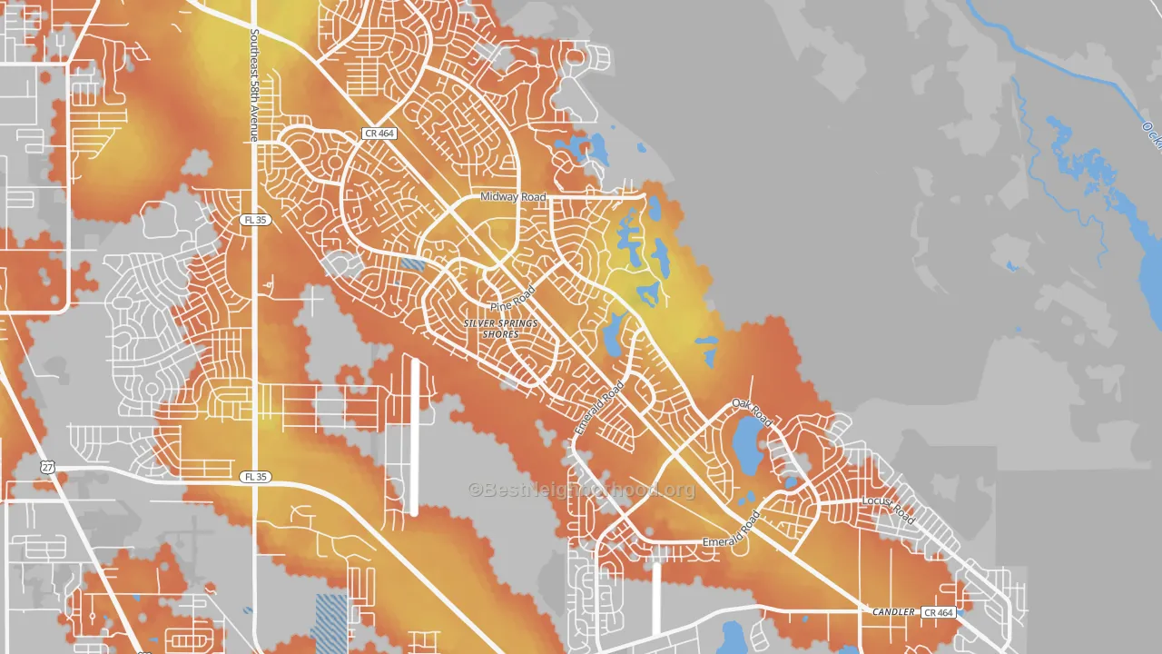 Bike Grade map of Silver Springs Shores, FL
