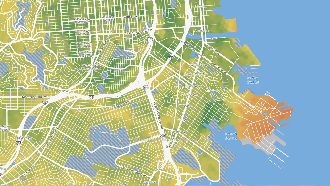 Bike Grade map of Silver Terrace, San Francisco, CA