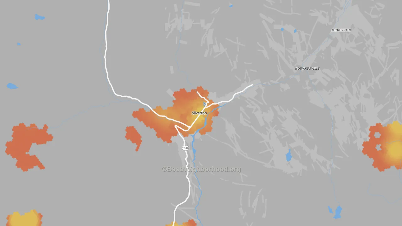Bike Grade map of Silverton, CO