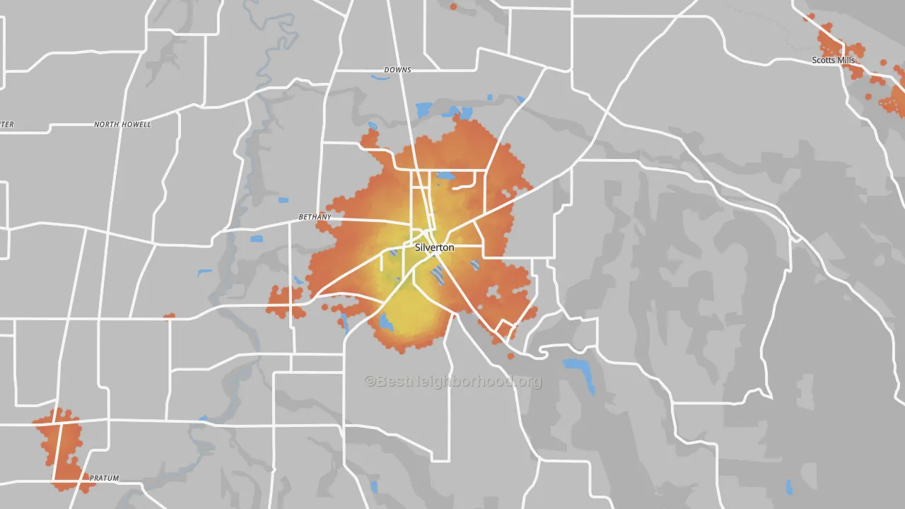 Bike Grade map of Silverton, OR