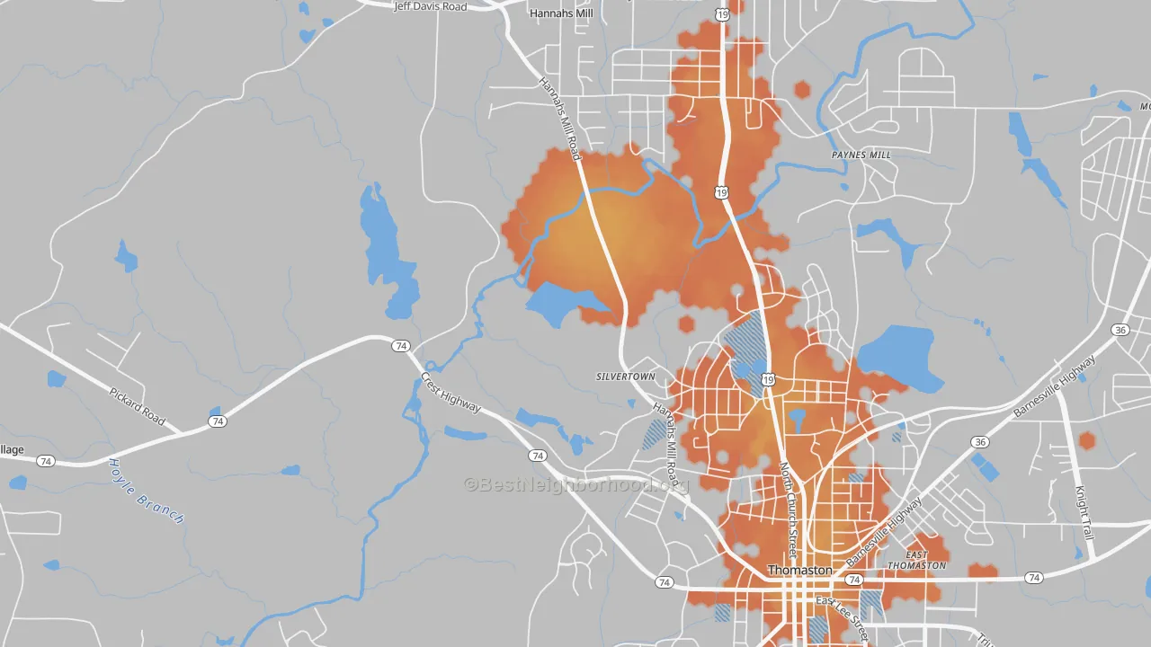 Bike Grade map of Silvertown, GA