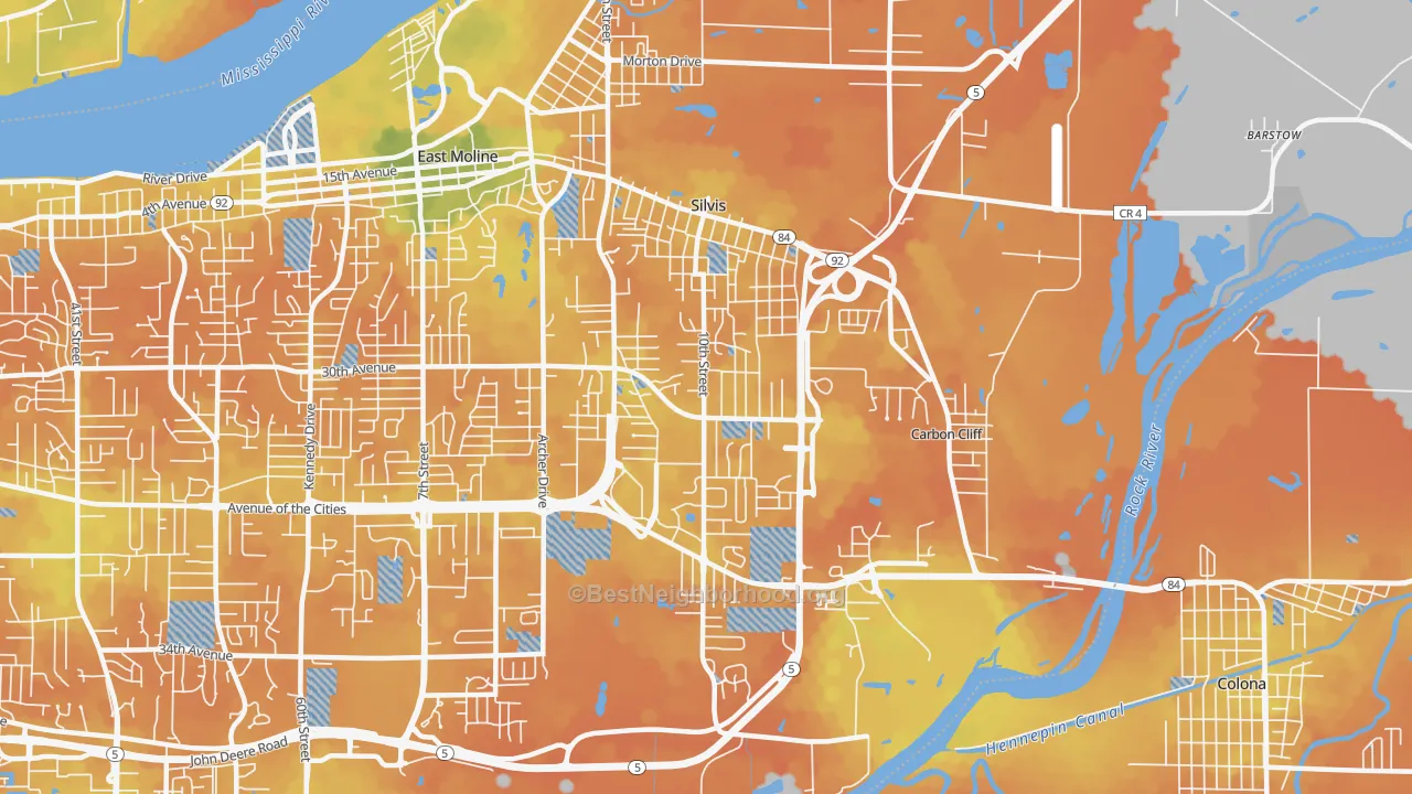 Bike Grade map of Silvis, IL