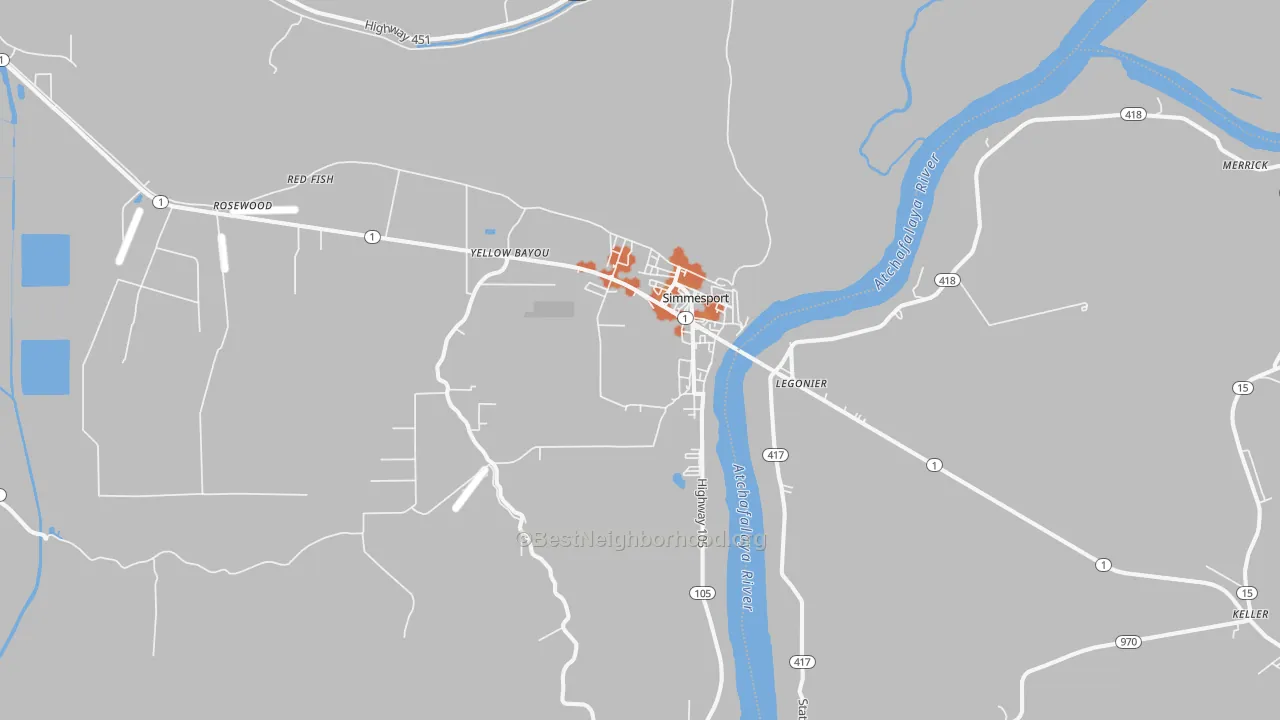 Bike Grade map of Simmesport, LA