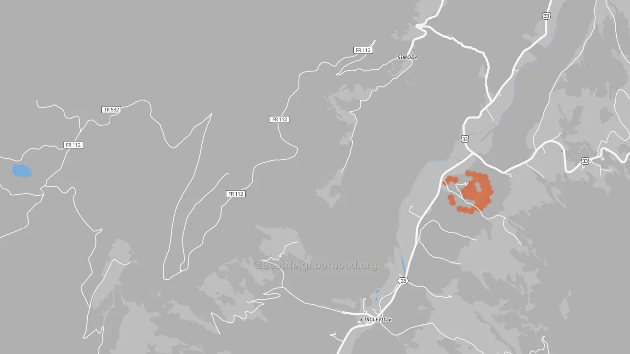 Bike Grade map of Simoda, WV