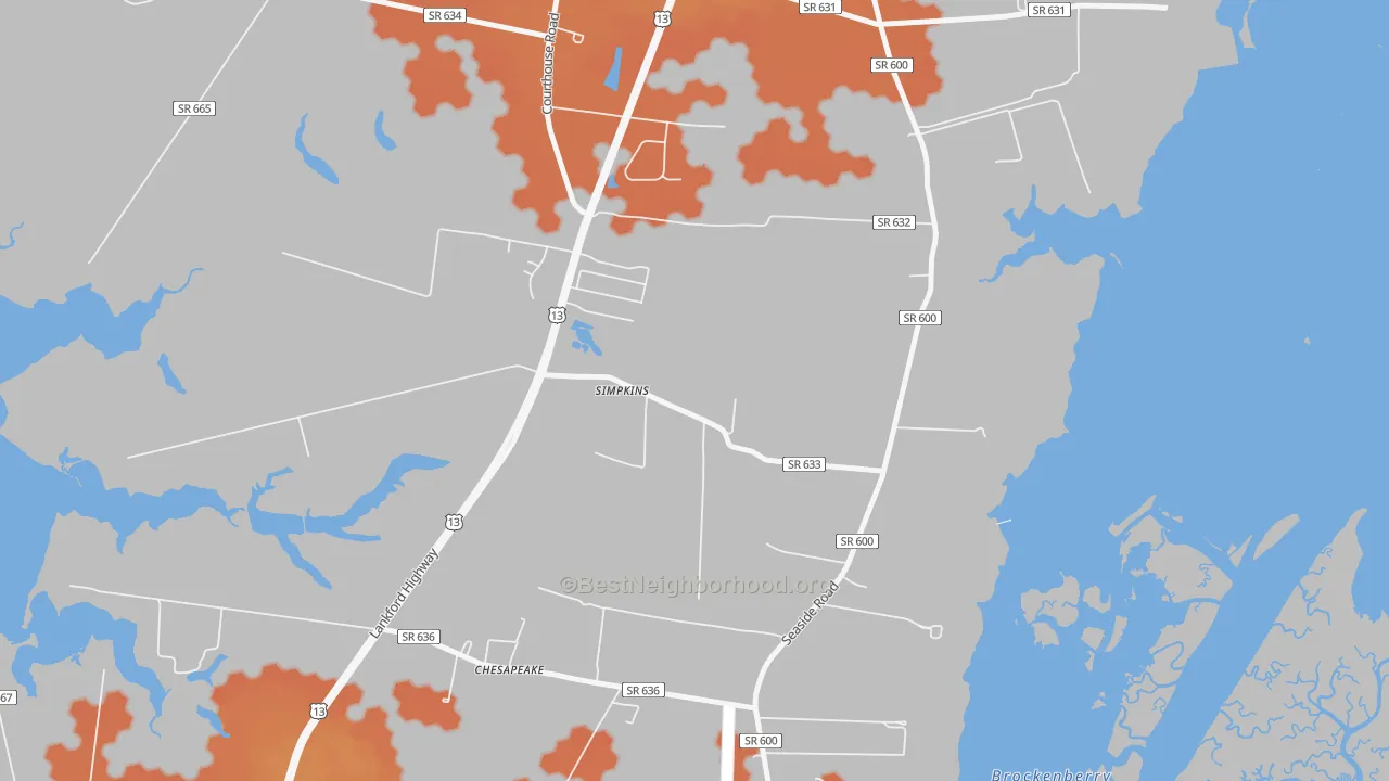 Bike Grade map of Simpkins, VA