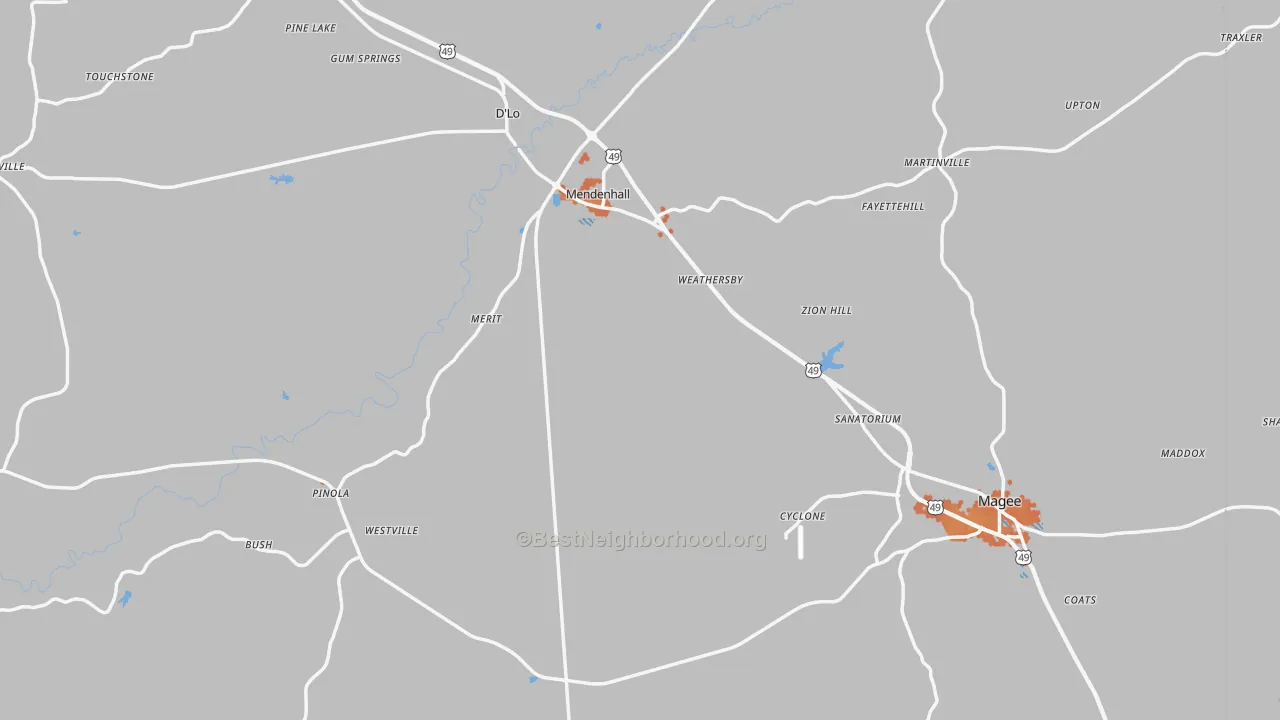 Bike Grade map of Simpson County, MS